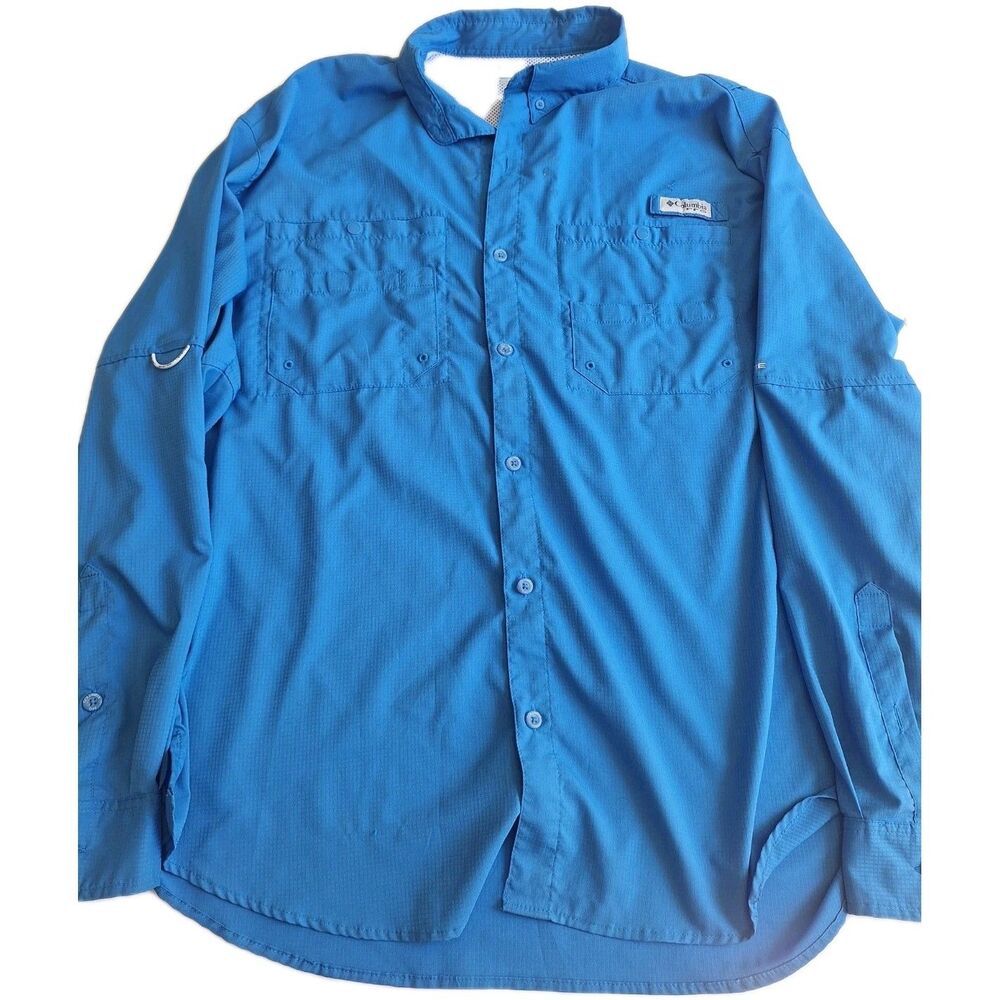 Columbia PFG Mens XL Button Down Shirt Long Sleeves Chest 2 Pockets Blue Fishing